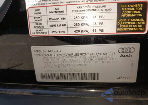 2011 Audi A3 2.0 Tdi Premium from USA, damaged, VIN WAUKJAFM1BA075306